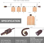 13FT Natural Rattan String Lights, 10 Decorative Lanterns Lights, White - Image 3