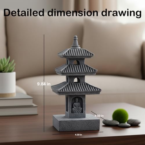 3-Tier Buddhist Pagoda Tower Statue, Gray Resin Figurine - Image 7