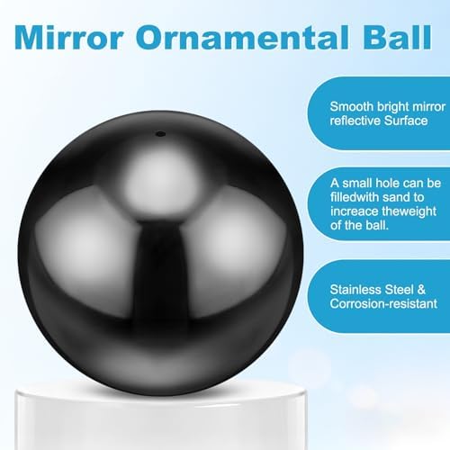 M METERXITY 2-Pack Garden Gazing Globes Ball 4.7 Inch 201 Stainless Steel Hollow Mirror Reflective Floating Ball for Garden/Pond/Home/Yard Outdoor Decoration [Gloss Black] - Image 2