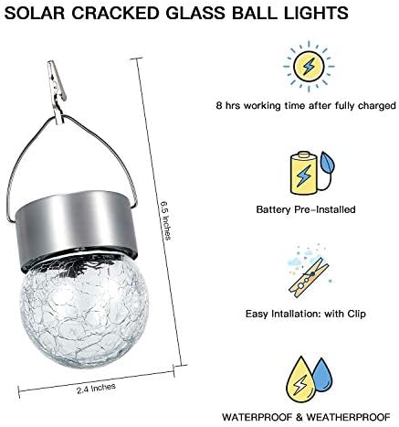 SUNWIND Hanging Solar Ball Lights Outdoor - 8 Pack Cracked Glass Decorative Garden Lights Waterproof Solar Lanterns for Yard, Patio, Fence, Tree, or Holiday Decoration(White) - Image 6