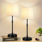 Cordless Table Lamps Set of 2 – Battery Operated Lamp with 7500mAh Rechargeable Battery, Stepless Dimmable Black Lamps with Beige Shade, Wireless Lamps for Dining Room & Nightstand (Bulbs Included) by BringBrightnesstoYourLife
