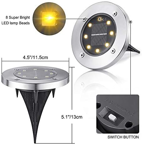 LYHOPE Solar Ground Light Outdoor, 16 Pack 8 LED Solar Disk Lights Waterproof Garden In-ground Pathway Lights Landscape Lighting for Lawn,Yard,Deck,Patio,Walkway (Warm White) - Image 4