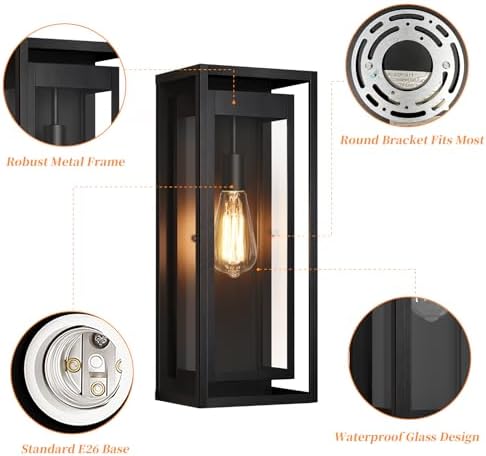 19" Large Outdoor Wall Light Fixtures, Black Porch Light - Image 6