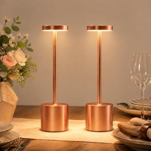 Rose Gold Cordless Table Lamps Set of 2, Battery Operated Rechargeable LED Lamps with Touch Control, 3 Color Temperatures, 5000mAh Dimmable Wireless Portable Lamp for Bedroom Nightstand Living Room by AUDLES