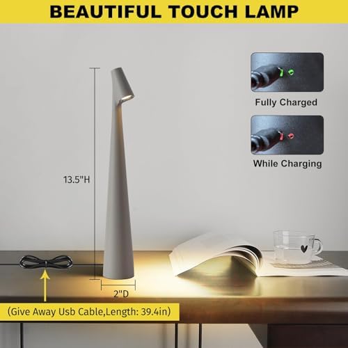 Cordless Small Table Lamps,3 Levels Brightness Portable Desk Lamp,Rechargeable Battery Lights for Outdoor, Restaurant, Bedside, Baby Night Light,Gifts (Grey) - Image 5