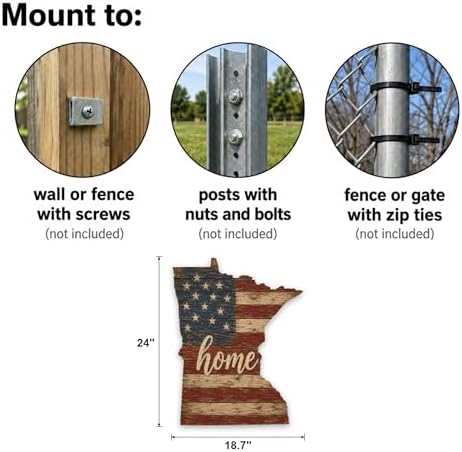 Minnesota "Home" State Shape Sign — Vintage American Flag Wall Decor — UV-Printed Aluminum (Not Real Wood) — Patriotic State Pride Art for Indoors & Outdoors — Made in USA - Image 3