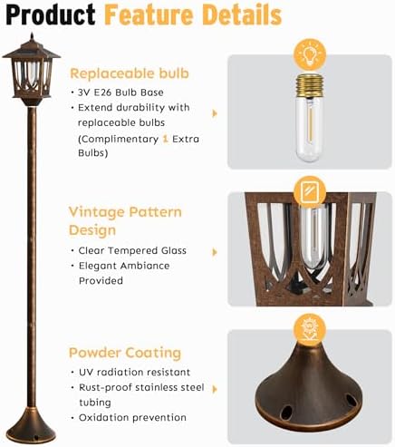 63" Solar Lamp Post Light 2 Pack, Solar Post Lights Outdoor Warm White - Image 3