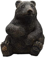 Solid Rock Stoneworks Sitting Bear Cub Stone Garden Statue 12in Tall Autumn Brown Color by SolidRockStoneworksLLC