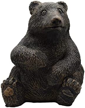 Solid Rock Stoneworks Sitting Bear Cub Stone Garden Statue 12in Tall Autumn Brown Color by SolidRockStoneworksLLC