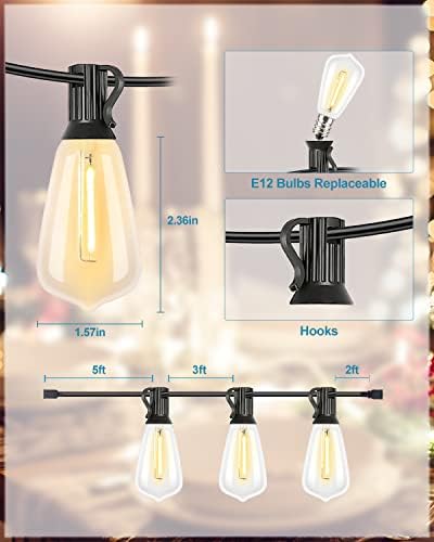 Lightdot 298FT Outdoor String Lights, LED Bistro String Lights with Shatterproof ST38 Vintage Bulbs, 2200K Dimmable, Waterproof Hanging Lights for Porch, Deck, Garden, Backyard, Balcony - ETL Listed - Image 3