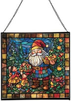 Gnome with Seasonal Celebration Stained Glass Suncatcher – Square Hanging Window Panel for Home, Garden, Nursery, Halloween, Christmas, Memorial Day – Whimsical Glass Art Gift for Gnome Lovers aovxtp by Custom