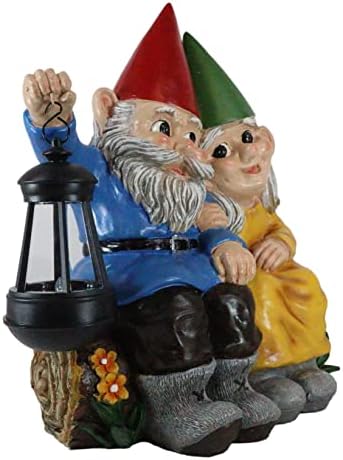 Ebros Large Grow Old with Me Mr and Mrs Gnome On Tree Log Holding Out Solar LED Lantern Light Statue 13.5" Tall for Patio Garden Lawn Home Decor Whimsical Gnomes Figurine - Image 6