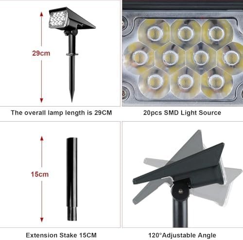 LED Solar Outdoor Garden Spotlights, IP65 Waterproof, Powered Security Landscape Lights, Auto On/Off,In-ground/Wall Lamp for Garden/Patio/Driveway/Pond/Deck(Yellow,1PCS(3w-5.5V)) - Image 2