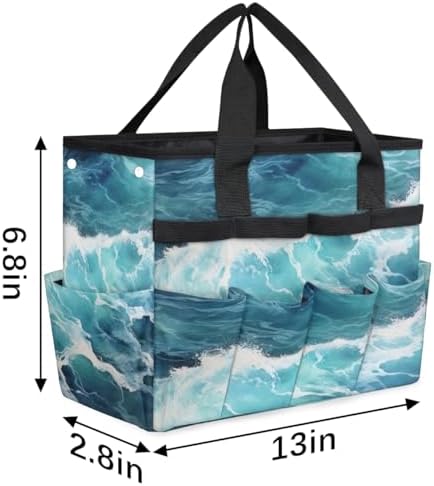 Sea Waves Garden Tool Bag Organizer Heavy Duty Ocean Gardening Tote Bag with 10 Pockets for Women Men Gardening Gifts - Image 3