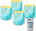 Pack of 4 Flameless Candles Battery Operated Candles with Remote and Timer Flickering LED Elictric Pillar Tealights for Indoor Outdoor Banquet Home Decorations, Turquoise Marble by Merkmak