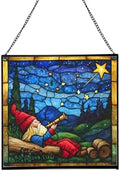 Gnome Stargazing Stained Glass Suncatcher – Square Hanging Window Panel for Home, Garden, Nursery, Halloween, Christmas, Memorial Day – Whimsical Glass Art Gift for Gnome Lovers 38qr0f by Custom