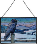 Raven Sitting on Frosted Fencepost Rectangular Stained Glass Suncatcher – Hanging Window Panel with Animal & Nature Scene – Vibrant Glass Art Gift for Wildlife, Fantasy, Nature Lovers p1akbz by Custom