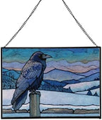Raven Sitting on Frosted Fencepost Rectangular Stained Glass Suncatcher – Hanging Window Panel with Animal & Nature Scene – Vibrant Glass Art Gift for Wildlife, Fantasy, Nature Lovers p1akbz by Custom