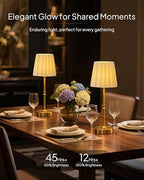 EppieBasic Cordless Table Lamp Rechargeable: Fast Charging & Long Lasting - 2700K Warm Light Vintage Gold Lamps - Dinning Living Room Bedroom - Pleated Shade - 2 Pack - Image 2