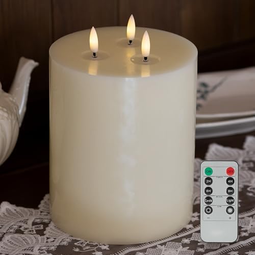 3 Wick Extra Large Flameless Candles, 6"x8" Flat Battery Operated Candles by SEHNSY