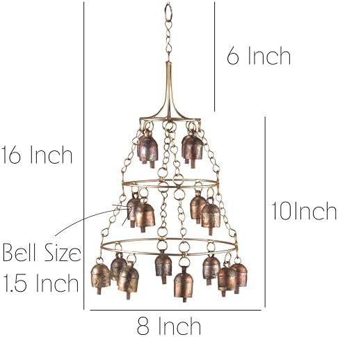 Rustic Wind Chimes for Outside – Handcrafted Tiered Bell Chandelier Chime with Deep Tone – 16” Copper Coated Bronze Finish Metal Wind Chime for Garden Decor, Porch, Yard, Patio,Outdoor Decoration - Image 2