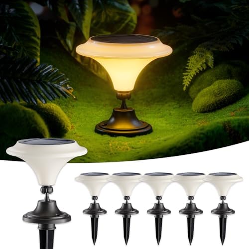Solar Table Lights Outdoor, 6 Pack Classic Martini-Shaped Lanterns with Base & Ground Stakes, Waterproof LED Solar Powered Decorative Lights for Patio Table Garden Path (Warm White) by OPOIRA