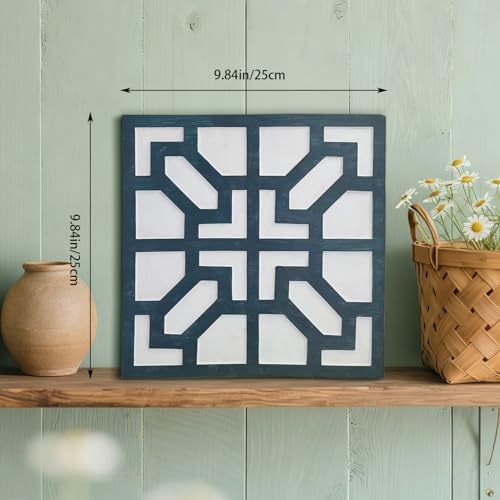 2 Pack Square Stepping Stones, 10” Cement Garden Path Stones in Moroccan Tile Design, Modern Geometric Outdoor Patio Decor, Weather-Resistant Fall Garden (Midnight Indigo) - Image 3