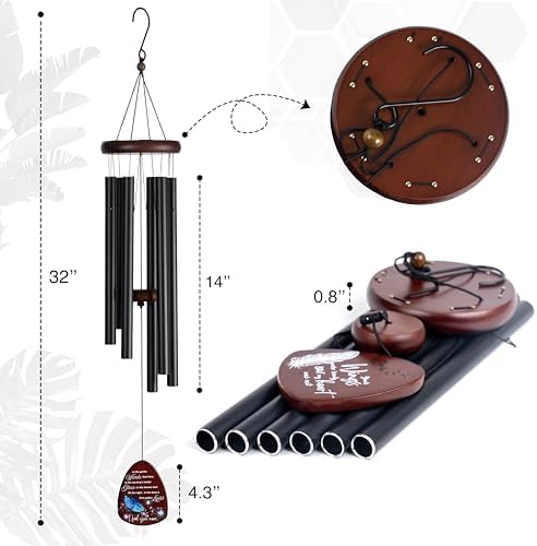 Memorial Wind Chimes for Loss of Loved One, Windchimes in Memory of a Loved One, Sympathy Gift Baskets, Bereavement Condolence Gifts, Memorial Gifts for Loss of Mom, 32" Sympathy Blue Butterfly, Black - Image 2