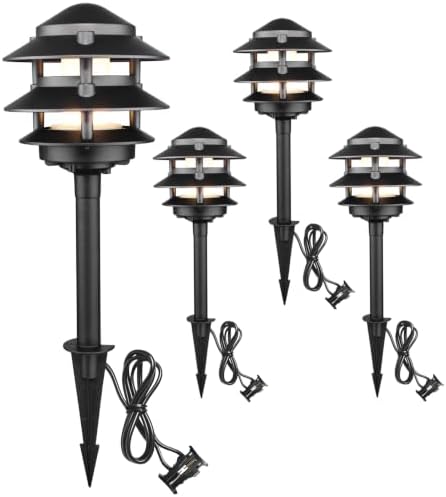 LITFIT 4Pack Low Voltage Pagoda Landscape Lighting, 12V Pathway Light Wired by LITFIT