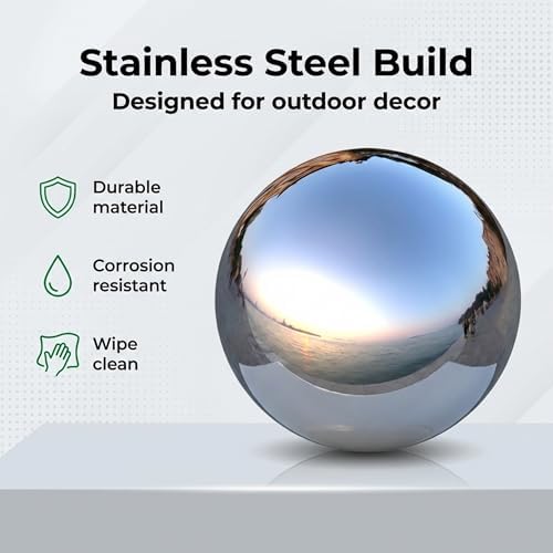 Lulu Decor, Size 16 Silver Stainless Steel Gazing Mirror Ball, Smooth Reflective Shiny Garden Decoration Globe - Image 6
