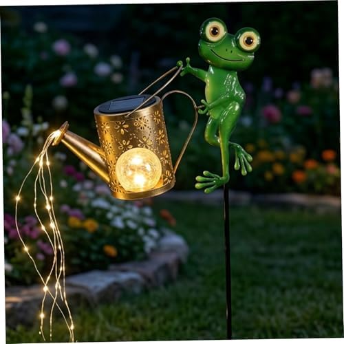 Solar Watering Can, 32 Inch Automatic Outdoor Solar Lantern with Warm LEDs, Weather-Resistant Yard Decor, Frog Hanging Lights for Outside - Image 4