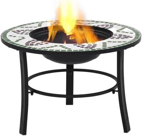 Green Ceramic Fire Pit 26.8 Inch with Steel Bowl and Stand - Image 2