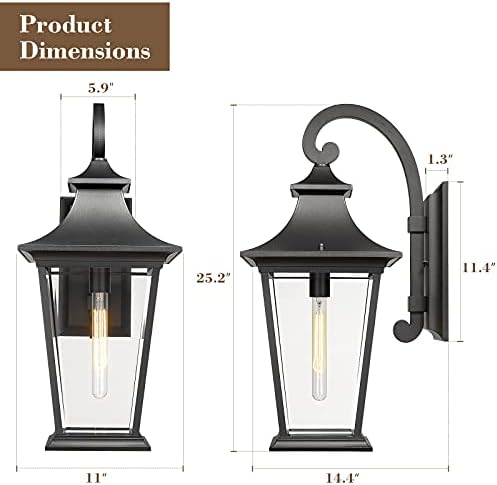 Emliviar Large Outdoor Wall Light, 25" Modern Front Porch Light for House, Clear Glass in Black Finish, XE220B BK - Image 6