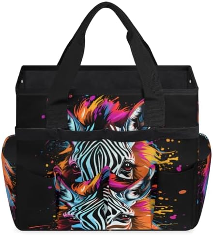 Doodle Zebra Garden Tool Bag Organizer Heavy Duty Zebra Print Gardening Tote Bag with 10 Pockets for Women Men Gardening Gifts - Image 3