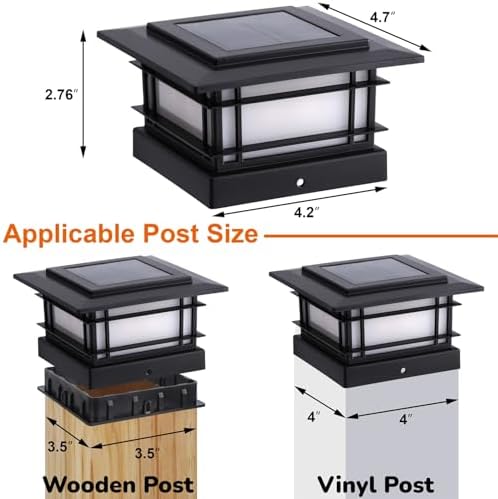 Dynaming 4x4 Solar Post Cap Lights Outdoor with 2 Color Modes, 12 Pack Fence Post Solar Lights Black Shell Fit for Vinyl/Wooden Posts, High Brightness SMD LED Lighting Decor for Garden Deck Patio - Image 2