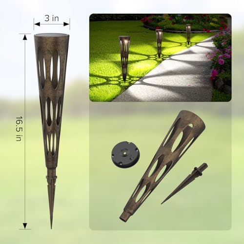 JJX Solar Pathway Lights, 6 Pack Outdoor Walkway Solar Lights for Yard Outside, Warm Light LED Landscape Light Waterproof IP65 Auto On/Off for Lawn Sidewalk - Image 3