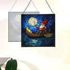 Gnome Canoe Ride Stained Glass Suncatcher – Square Hanging Window Panel for Home or Greenhouse – Whimsical Glass Art Gift for Garden Lovers, Christmas, Halloween, Father Days NYD8LS - Image 4