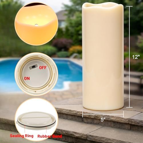 Wondise Large Solar Candles Outdoor Waterproof 5"x12", Dusk to Dawn - Image 2