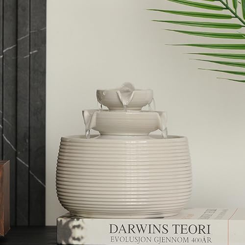Outdoor and Indoor Water Feature Fountain Waterfall Tabletop Desktop mini Ceramic Garden Fountain (White A170) - Image 3