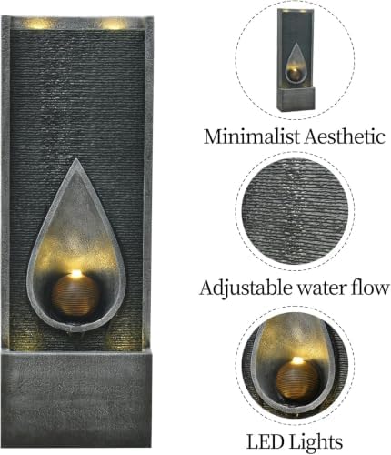 53'' Outdoor Garden Water Fountain with Lights, Water Feature for Patio - Image 3