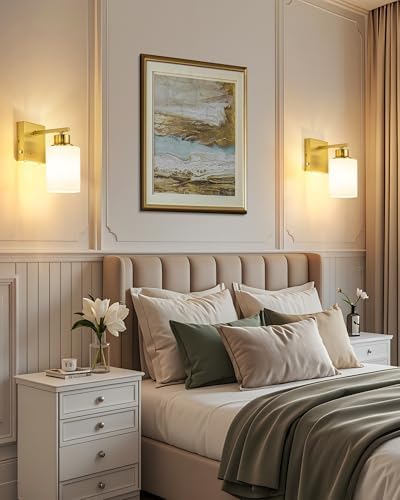 Wireless Battery Operated Wall Sconce Set of Two, Modern, White Glass, Gold - Image 7