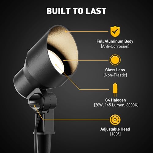 GOLDEN STAR Landscape Spotlights 12V AC 20W Lights G4 Halogen, 8 Pack - Image 3
