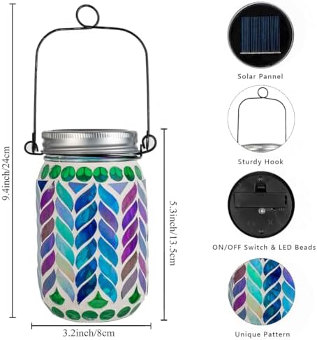 Stargarden 4 Pack Mosaic Solar Lantern ,Outdoor Hanging Jar Lights - Image 4