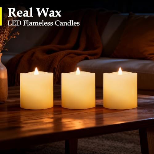 Flameless Candles with Remote & Timer - 3×3'' Ivory Pillar LED Candles Battery Operated,Fake Candles for Indoor Outdoor - Realistic Flickering Flame Holiday Wedding Church Decor (3-Pack) - Image 4