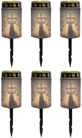 Poceacles 6 Pack Cross Solar Lights Outdoor for Cemetery Grave Solar Lights Outdoor Waterproof Decorative Flameless Candle for Cemetery Garden Backyard Outdoor Decor, Deer Cross Dove of Peace by Poceacles