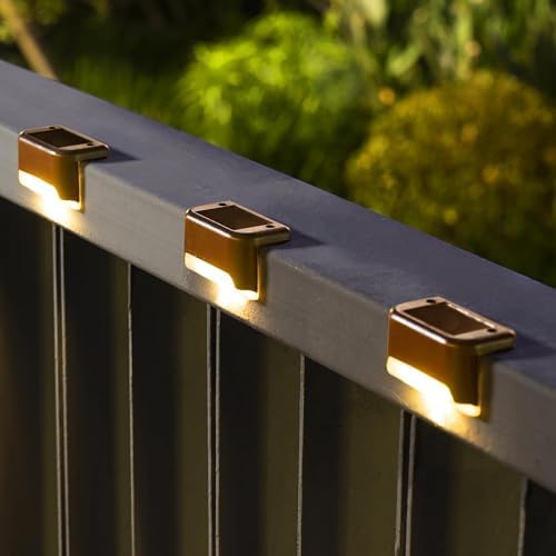 Solar Deck Lights Outdoor 16 Pack, Step Lights Waterproof Led for Outdoor Stairs, Step, Fence, Yard, Patio, and Pathway (Brown, 24, Color Changing) by Unknown