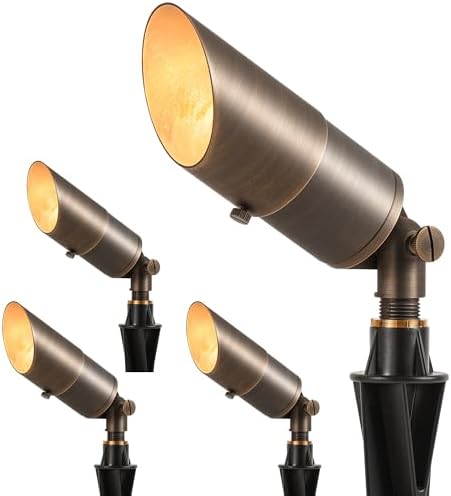 LUTEC Solid Brass Low Voltage Landscape Lighting, 12V Heavy Duty Waterproof Landscape Spotlights, Adjustable Bronze Uplights Outdoor Fixtures for Garden Yard Pathway Tree Without Bulb, 4 Pack by LUTEC