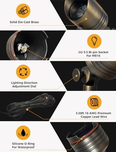 COLOER 5W 12V Brass Outdoor Landscape Spot Light with Bulb(1Pack) - Image 4
