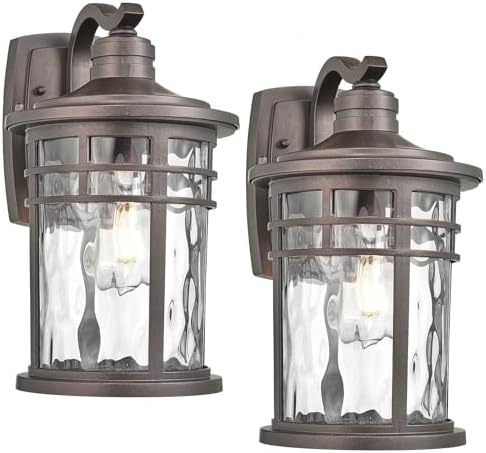 Darkaway Outdoor Wall Light Fixture,2pcs 14.57inch Large Outside Porch Lights Wall Mounted Water Ripple Glass Exterior Waterproof Lantern Modern Wall Sconce Lighting for House by Darkaway