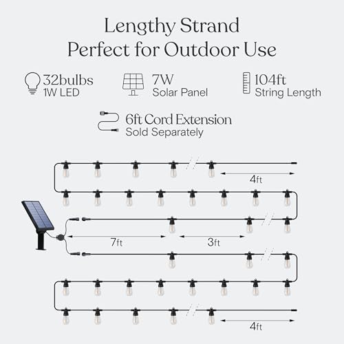 Brightech 104 (52x2) FT Ambience Pro Solar Powered Outdoor LED String Lights - Waterproof Remote Control Lights - 32 Bulbs, 7W Solar Powered Soft White Light for Camping, Patio, Garden - Image 5